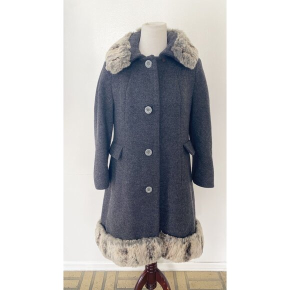 Vintage Lilli Ann Fur Trim Coat Jacket Gray 60s - Picture 1 of 15
